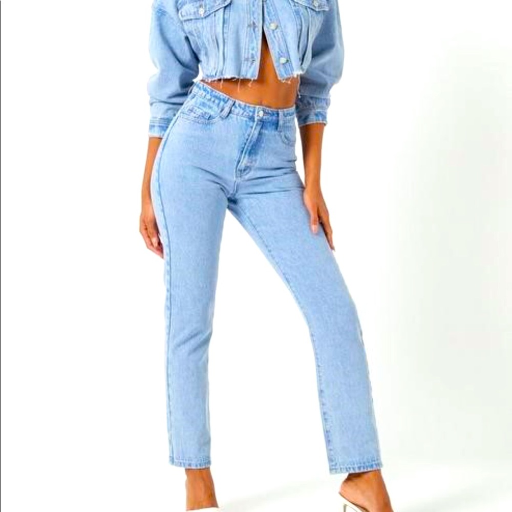 Missguided Blue High Waisted Straight Jeans